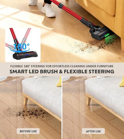 Cordless Vacuum Cleaner, 500W 45Kpa 60Mins Stick Vacuum Cleaner for Home, Self-Standing Vacuum with 1.5L Dust Cup and HEPA Filter, Anti-Tangle Brush for Hardwood Floors, Carpets, and Pet Hair in Saudi Arabia