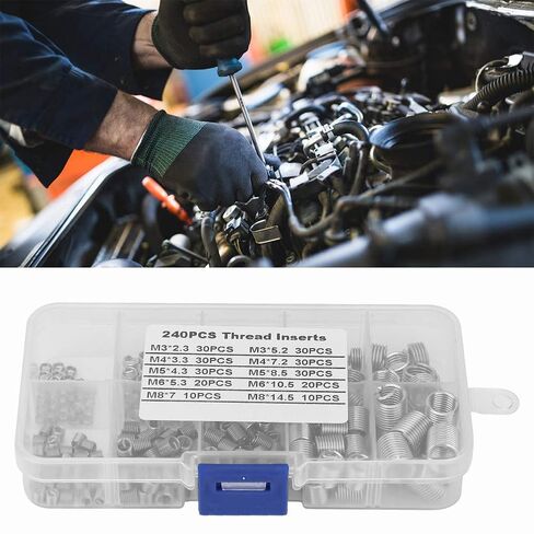 مجموعة أدوات إصلاح خيط الأكمام اللولبية من الفولاذ المقاوم للصدأ 240 قطعة، مجموعة أدوات مقاومة التآكل عالية القوة للإصلاحات الدقيقة في أجزاء السيارات الفضائية in Kuwait