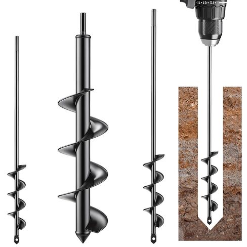 Auger Drill Bit for Planting Set of 3, 1.6x16.5, 2x14.5, 3.5x16 - Compatible with 3/8" Hex Drive Drill for Planting Bulbs, Bedding Plants, Mixing Soil, Fertilizer in Kuwait