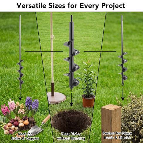 Auger Drill Bit for Planting Set of 3, 1.6x16.5, 2x14.5, 3.5x16 - Compatible with 3/8" Hex Drive Drill for Planting Bulbs, Bedding Plants, Mixing Soil, Fertilizer in Kuwait