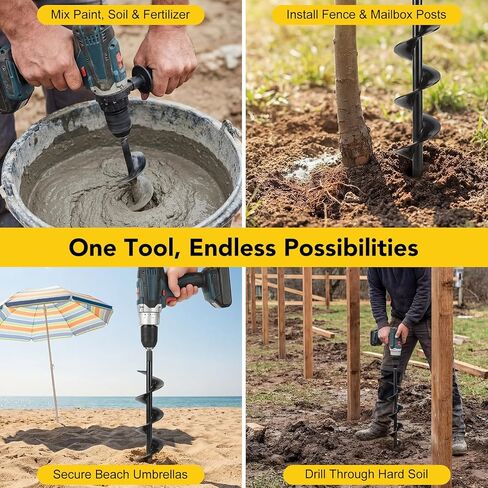 Auger Drill Bit for Planting Set of 3, 1.6x16.5, 2x14.5, 3.5x16 - Compatible with 3/8" Hex Drive Drill for Planting Bulbs, Bedding Plants, Mixing Soil, Fertilizer in Kuwait