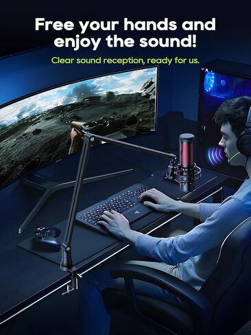 Microphone Arm Stand, CACENCAN Upgraded Mic Boom Arm with Cable Management, 3/8" to 5/8" Adapter, Desk Mount Mic Stand for Blue Yeti, Shure SM7B, HyperX, Streaming, Podcast, Gaming, Recording in Kuwait