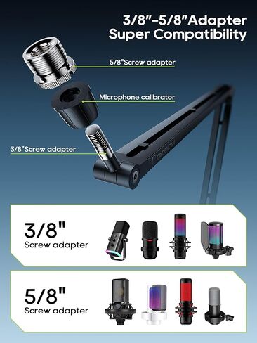 Microphone Arm Stand, CACENCAN Upgraded Mic Boom Arm with Cable Management, 3/8" to 5/8" Adapter, Desk Mount Mic Stand for Blue Yeti, Shure SM7B, HyperX, Streaming, Podcast, Gaming, Recording in Kuwait