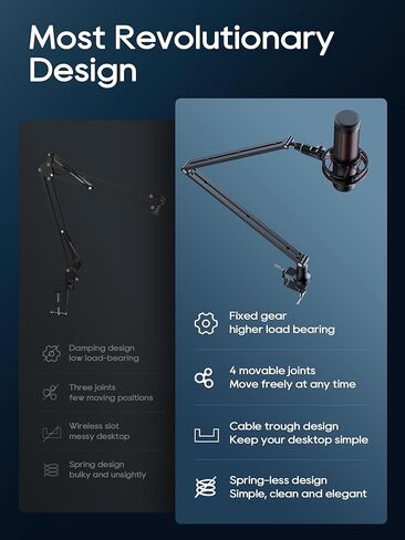Microphone Arm Stand, CACENCAN Upgraded Mic Boom Arm with Cable Management, 3/8" to 5/8" Adapter, Desk Mount Mic Stand for Blue Yeti, Shure SM7B, HyperX, Streaming, Podcast, Gaming, Recording in Kuwait
