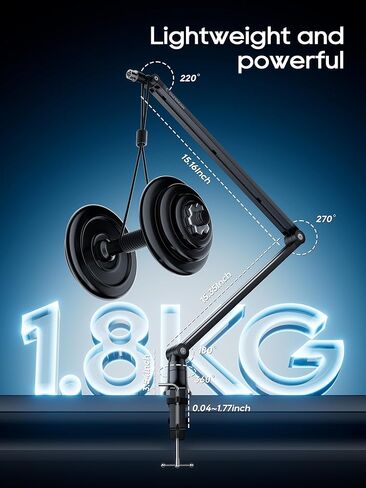 Microphone Arm Stand, CACENCAN Upgraded Mic Boom Arm with Cable Management, 3/8" to 5/8" Adapter, Desk Mount Mic Stand for Blue Yeti, Shure SM7B, HyperX, Streaming, Podcast, Gaming, Recording in Kuwait