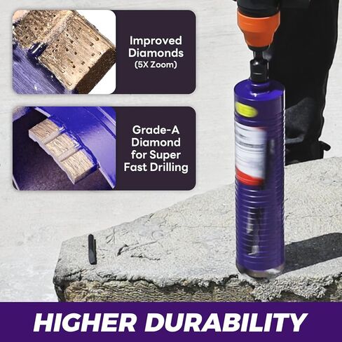 لقمة مثقاب أساسية مقاس 2 بوصة مع لقمة تجريبية ومحولات (SDS Plus و1/2 بوصة سداسية)، 5/8 بوصة - 11 خيط، عمق 9.5 بوصة، شرائح ملحومة مطورة لقم أساسية ماسية للخرسانة والبناء وكتل الطوب in Kuwait