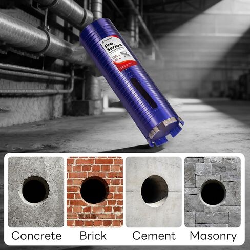 لقمة مثقاب أساسية مقاس 2 بوصة مع لقمة تجريبية ومحولات (SDS Plus و1/2 بوصة سداسية)، 5/8 بوصة - 11 خيط، عمق 9.5 بوصة، شرائح ملحومة مطورة لقم أساسية ماسية للخرسانة والبناء وكتل الطوب in Kuwait