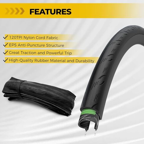 قطعتان من إطارات الدراجة 700C 700x28C/28-622، استبدال إطارات الدراجة على الطرق القابلة للطي والمضادة للثقب مع أنبوبين داخليين صمام بريستا ورافعات الإطارات للدراجات على الطرق in Kuwait