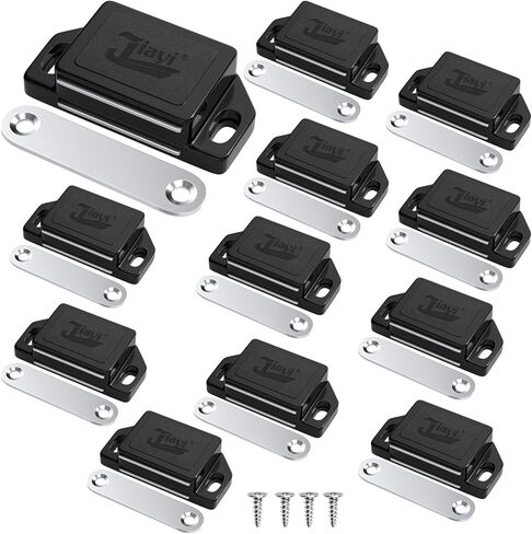 30LB Magnetic Door Catch Jiayi Plastic Cabinet Drawer Door Magnets Hardware with Screws for Kitchen Cupboard Sliding Door Bathroom Closet Wardrobe Closure (Black, 12 Pack) in Saudi Arabia