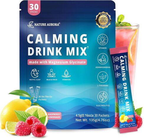 Cortisol Calm Drink Mix with Magnesium Glycinate Powder, L-Theanine, Vitamins, Ashwagandha & Mushroom, Calming Powdered Drink Mix for Relax, Focus, Sleep & Stress Relief, Variety 28 Packets in Kuwait