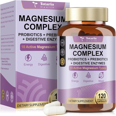 10-in-1 Magnesium Complex Supplement with Probiotics Prebiotics & Digestive Enzymes, 100 Billion CFU Probiotics for Women, High Absorption for Muscle, Sleep Calm, Gut & Digestive Health, Vegan Non-GMO in Kuwait