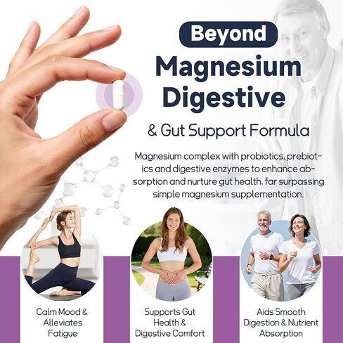 10-in-1 Magnesium Complex Supplement with Probiotics Prebiotics & Digestive Enzymes, 100 Billion CFU Probiotics for Women, High Absorption for Muscle, Sleep Calm, Gut & Digestive Health, Vegan Non-GMO in Kuwait
