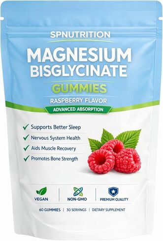 Spnutrition Magnesium Bisglycinate Gummies with 400mg Magnesium Bisglycinate Chelate,Sea Salt,Raspberry Fruit Powder,Improve Sleep,Vegan,Non-GMO,Daily Mineral Support,60 Count in Saudi Arabia