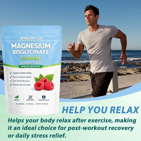 Spnutrition Magnesium Bisglycinate Gummies with 400mg Magnesium Bisglycinate Chelate,Sea Salt,Raspberry Fruit Powder,Improve Sleep,Vegan,Non-GMO,Daily Mineral Support,60 Count in Saudi Arabia