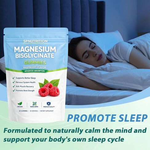 Spnutrition Magnesium Bisglycinate Gummies with 400mg Magnesium Bisglycinate Chelate,Sea Salt,Raspberry Fruit Powder,Improve Sleep,Vegan,Non-GMO,Daily Mineral Support,60 Count in Saudi Arabia
