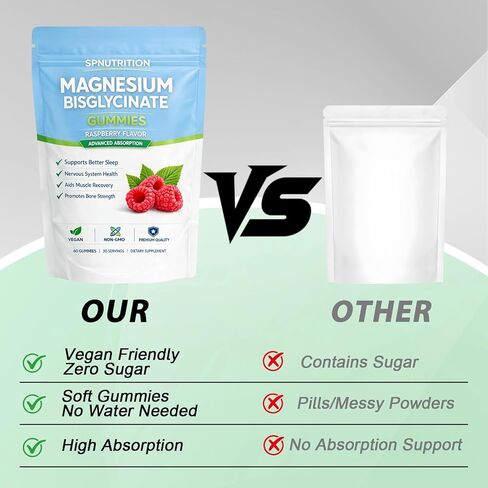 Spnutrition Magnesium Bisglycinate Gummies with 400mg Magnesium Bisglycinate Chelate,Sea Salt,Raspberry Fruit Powder,Improve Sleep,Vegan,Non-GMO,Daily Mineral Support,60 Count in Saudi Arabia