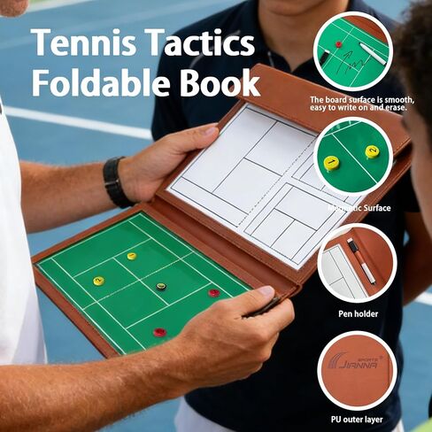 JIANNA Tennis Tactical Board Training Notebook Portable Three fold PU Leather Tactical Board with Pen Insertion Double Pen Court map Folding A5 Size Game Analysis Board in Saudi Arabia