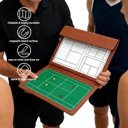 JIANNA Tennis Tactical Board Training Notebook Portable Three fold PU Leather Tactical Board with Pen Insertion Double Pen Court map Folding A5 Size Game Analysis Board in Saudi Arabia