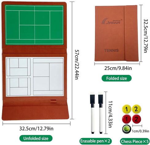 JIANNA Tennis Tactical Board Training Notebook Portable Three fold PU Leather Tactical Board with Pen Insertion Double Pen Court map Folding A5 Size Game Analysis Board in Saudi Arabia