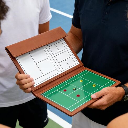 JIANNA Tennis Tactical Board Training Notebook Portable Three fold PU Leather Tactical Board with Pen Insertion Double Pen Court map Folding A5 Size Game Analysis Board in Saudi Arabia