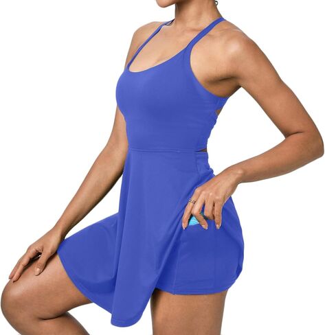 Womens Workout Tennis Dress with Built in Shorts - Athletic Golf Dresses Activewear Exercise Tank Dresses in Saudi Arabia