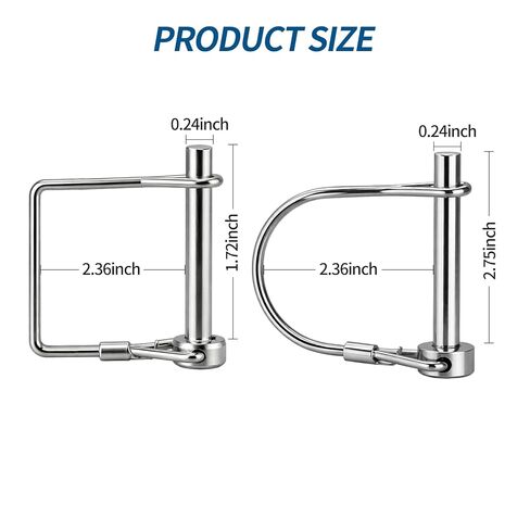 8 Pack Trailer Coupler Pin – Heavy Duty 1/4" Lock Pins with Square Wire Lock for Farm Trailers, Towing, Hitches, PTO and Lawn Equipment, Available in Multiple Sizes (2.75") in Kuwait