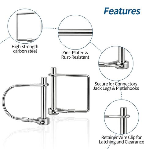 8 Pack Trailer Coupler Pin – Heavy Duty 1/4" Lock Pins with Square Wire Lock for Farm Trailers, Towing, Hitches, PTO and Lawn Equipment, Available in Multiple Sizes (2.75") in Kuwait