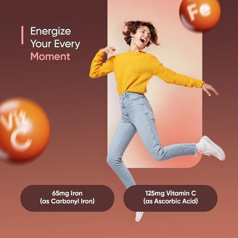 WeightWorld Iron Supplement 65mg - with Vitamin C 125mg - 180 Tablets (6 Months Supply) - Gentle Carbonyl Iron Supplement for Women & Men - Energy Booster & Blood Heath - Vegan, Non-GMO & Gluten-Free in Kuwait