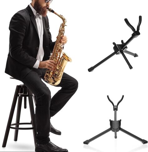 minkissy Foldable Alto Tenor Saxophone Stand Holder with Leather Storage Bag, Portable Saxophone Display Bracket for Musical Instrument Accessories in Saudi Arabia