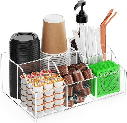 Upitry Acrylic Coffee Bar Organizer Station - Multiple Compartments - Kitchen Bar Tools Storage Rack - Beverage Station Organizer for Coffee Creamer Syrup in Kuwait