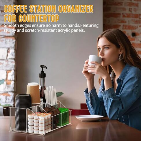 Upitry Acrylic Coffee Bar Organizer Station - Multiple Compartments - Kitchen Bar Tools Storage Rack - Beverage Station Organizer for Coffee Creamer Syrup in Kuwait