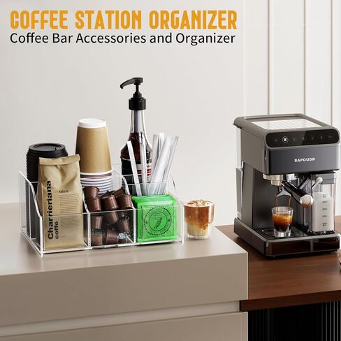 Upitry Acrylic Coffee Bar Organizer Station - Multiple Compartments - Kitchen Bar Tools Storage Rack - Beverage Station Organizer for Coffee Creamer Syrup in Kuwait