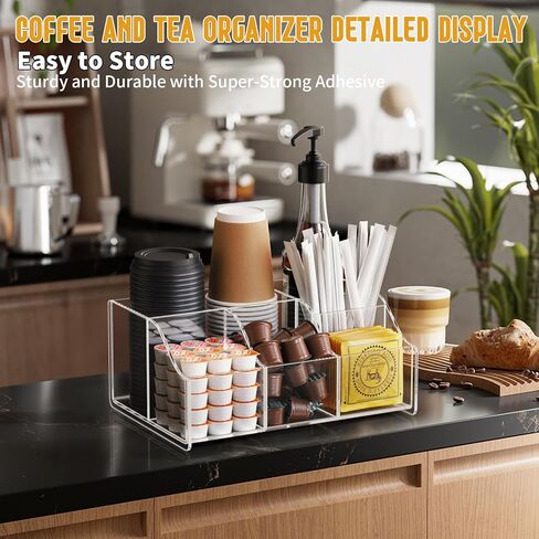 Upitry Acrylic Coffee Bar Organizer Station - Multiple Compartments - Kitchen Bar Tools Storage Rack - Beverage Station Organizer for Coffee Creamer Syrup in Kuwait