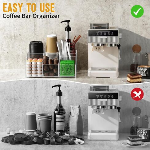 Upitry Acrylic Coffee Bar Organizer Station - Multiple Compartments - Kitchen Bar Tools Storage Rack - Beverage Station Organizer for Coffee Creamer Syrup in Kuwait