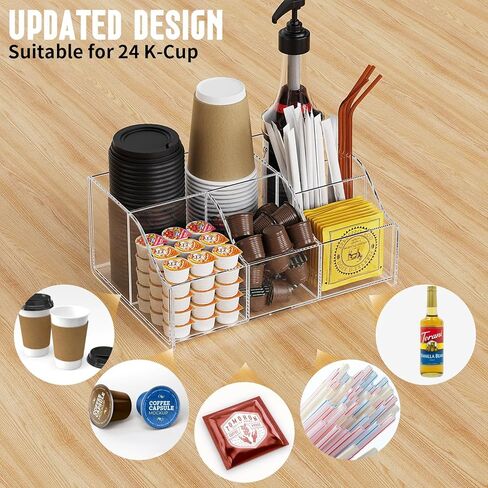 Upitry Acrylic Coffee Bar Organizer Station - Multiple Compartments - Kitchen Bar Tools Storage Rack - Beverage Station Organizer for Coffee Creamer Syrup in Kuwait