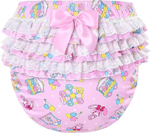Littleforbig Silky Washable Reusable Waterproof Ruffled Lace Bow Usagi Pastel Circus Pattern Ruffle Adult Diaper Cover XXL in Saudi Arabia