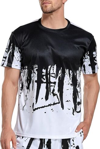 Men's Quick Dry Ink Splash Tees Breathable Short Sleeve Basketball Gym Workout Casual Graphic Shirts in Saudi Arabia