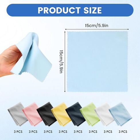 24 Pack Microfiber Cleaning Cloths, Eye Glass Cleaner Cloth Lens Wipes Cloth for Eyeglasses, Cell Phones, Screens, Lenses, Cameras, 6×6 in, 8 Colors in Kuwait