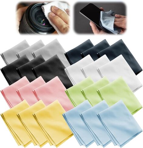 24 Pack Microfiber Cleaning Cloths, Eye Glass Cleaner Cloth Lens Wipes Cloth for Eyeglasses, Cell Phones, Screens, Lenses, Cameras, 6×6 in, 8 Colors in Kuwait