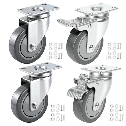 4 Inch Swivel Caster Wheels Set of 4, Heavy Duty Grey PU Wheels, 360-Degree Rotation, Double Steel Bearings, 1100 lbs Capacity 4-Pack for Carts, Equipments, Workbench in Saudi Arabia