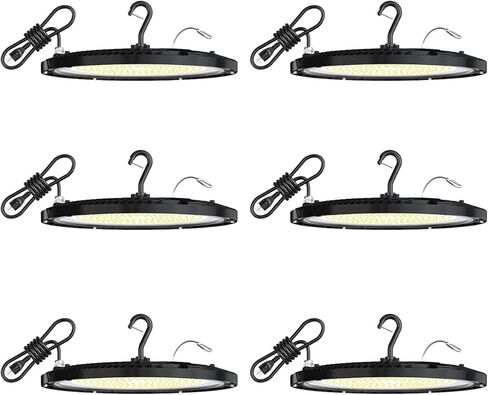200 واط 6 حزمة UFO LED High Bay Light 28،000lm 5000K LED High Bay Lights مع كابل خطاف أمريكي مدرج في قائمة UL بطول 5 بوصات بديل لـ 650 واط MH/HPS لمستودع الصالة الرياضية في مصنع الحظيرة in Kuwait