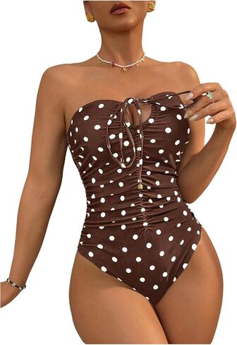 بدلة سباحة نسائية من قطعة واحدة من Floerns مخططة مكشكشة بدون حمالات ملابس سباحة للشاطئ in Kuwait