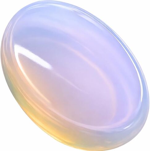 Opalite Worry Stone (Oval Thumb Stone) – Smooth Polished Crystal for Stress Relief & Meditation – Pocket Size Healing Stone with Velvet Pouch – Bombay Crystals Export in Kuwait
