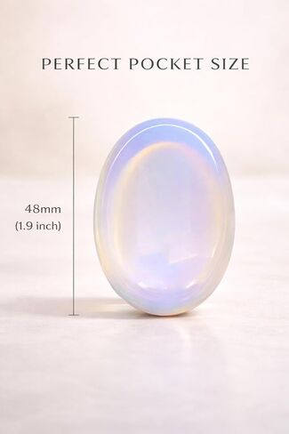 Opalite Worry Stone (Oval Thumb Stone) – Smooth Polished Crystal for Stress Relief & Meditation – Pocket Size Healing Stone with Velvet Pouch – Bombay Crystals Export in Kuwait