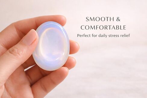Opalite Worry Stone (Oval Thumb Stone) – Smooth Polished Crystal for Stress Relief & Meditation – Pocket Size Healing Stone with Velvet Pouch – Bombay Crystals Export in Kuwait