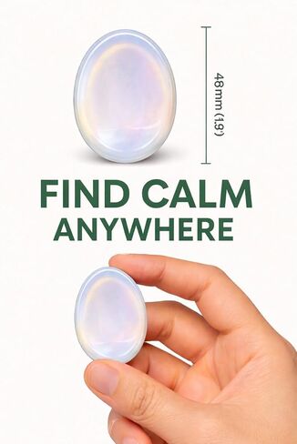 Opalite Worry Stone (Oval Thumb Stone) – Smooth Polished Crystal for Stress Relief & Meditation – Pocket Size Healing Stone with Velvet Pouch – Bombay Crystals Export in Kuwait