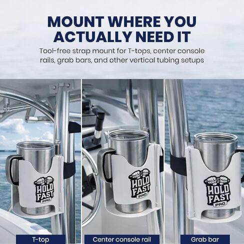 HoldFastPro Boat Cup Holder, Adjustable Universal Boat Cup Caddy for Rails & Grab Bars, Marine Drink Holder for Center Console, & T-Top Mounting in Saudi Arabia