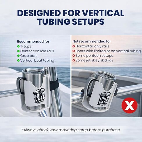 HoldFastPro Boat Cup Holder, Adjustable Universal Boat Cup Caddy for Rails & Grab Bars, Marine Drink Holder for Center Console, & T-Top Mounting in Saudi Arabia
