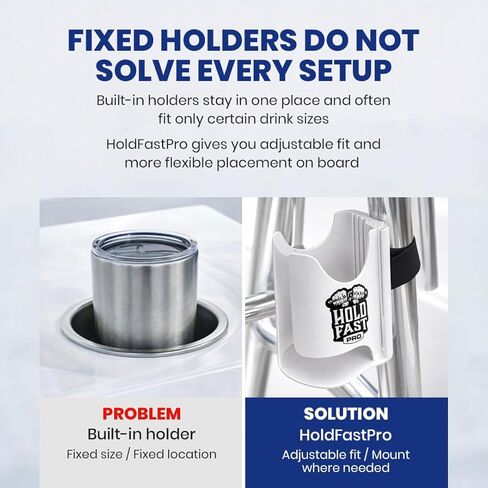 HoldFastPro Boat Cup Holder, Adjustable Universal Boat Cup Caddy for Rails & Grab Bars, Marine Drink Holder for Center Console, & T-Top Mounting in Saudi Arabia
