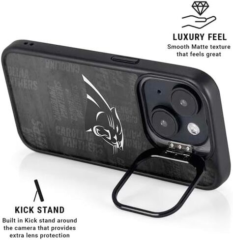 Skinit Kickstand Phone Case Compatible with iPhone 15 Plus - Officially Licensed NFL Carolina Panthers Black & White Design in Saudi Arabia